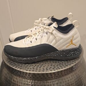 Jordan White and Black Sneakers with Gold Accent